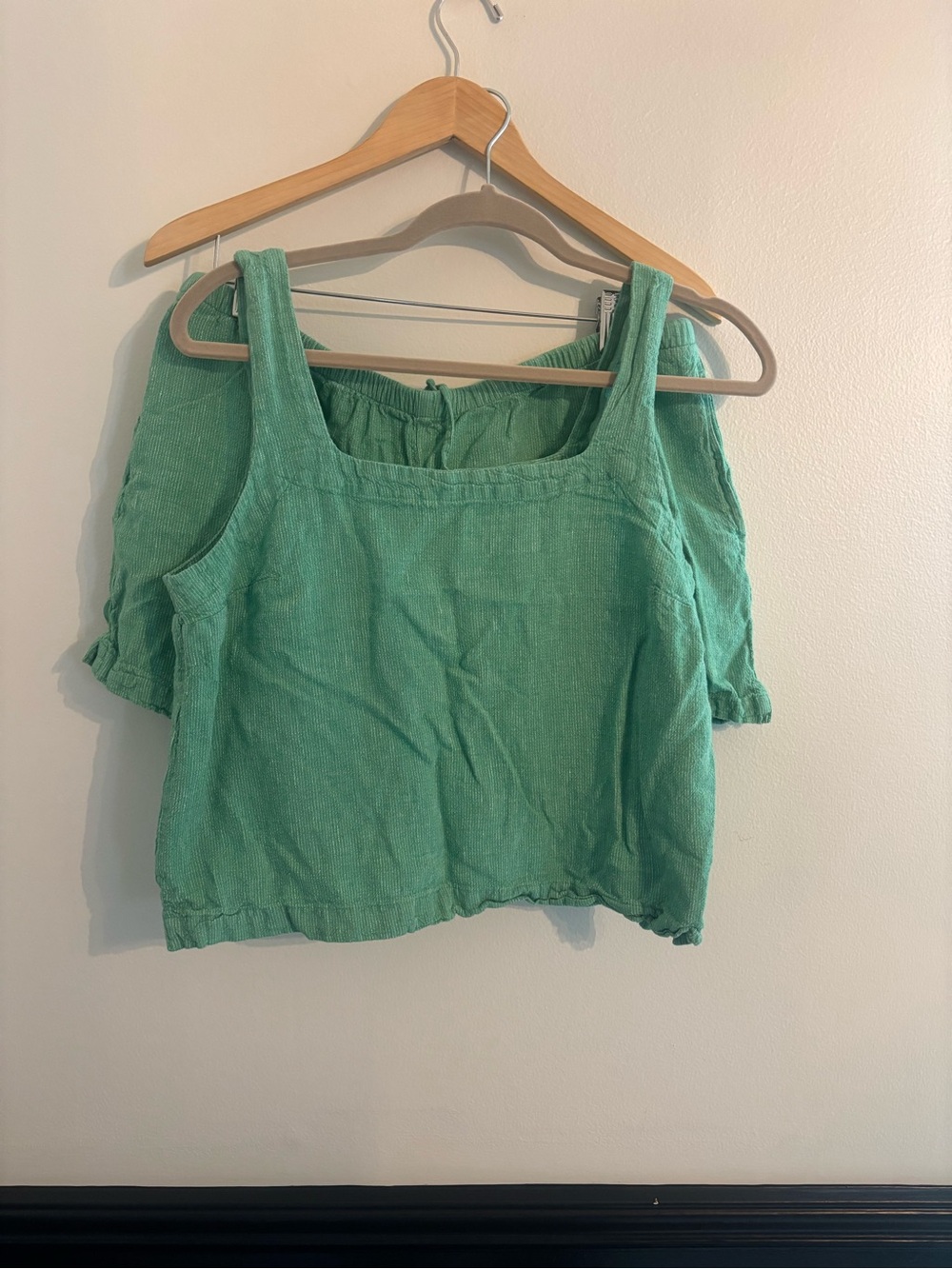A New Day Green Square-Neck Linen Blend Tank Top and Drawstring Shorts